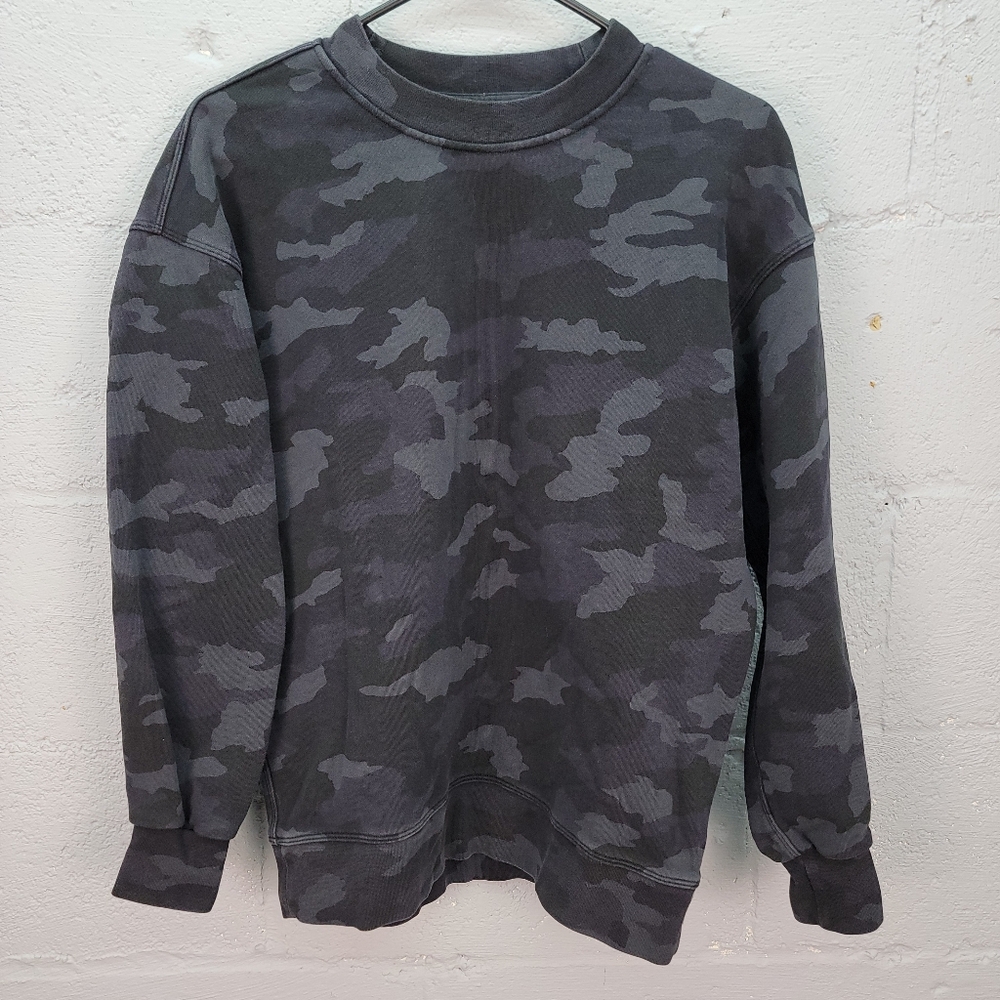 Lululemon Perfectly Oversized Crew Black Grey Camp Crewneck Pullover Sweatshirt